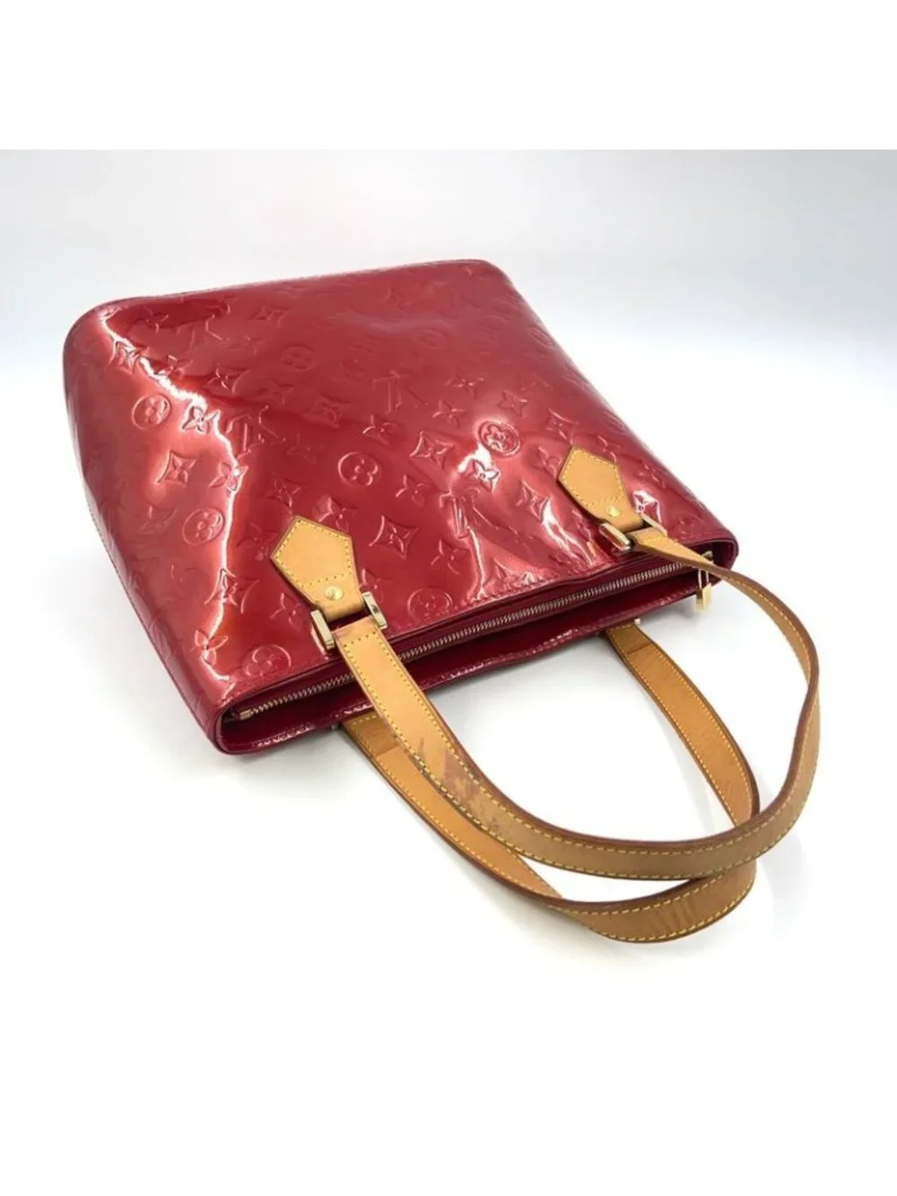 Louis Vuitton Houston Monogram Vernis Pomme D'amour Enamel Leather Red Tote Gold - Picture 5 of 14